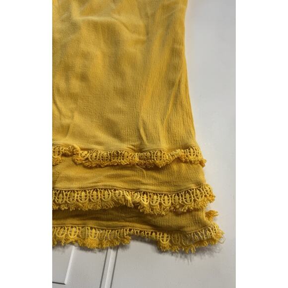 Lulu's Buenos Aires Golden Yellow Crochet Ruffle Short Sleeve Shift Dress Sz S - Picture 2 of 6